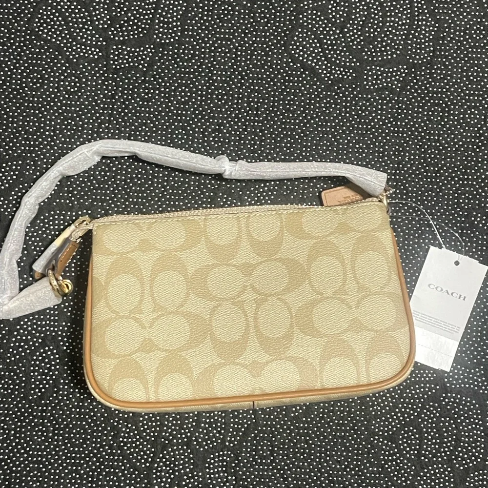 Coach Signature Canvas Shoulder Bag in Light Khaki and Tan